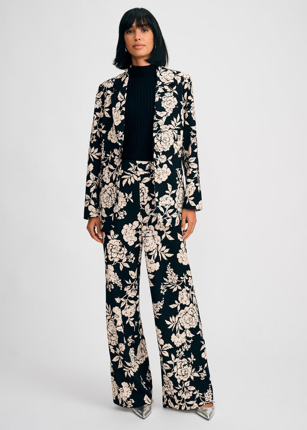 パンツ \"Flower Pattern Wide Trousers\" - BLACK Black Textured Flower Detail Wide Leg Pants | Bottoms