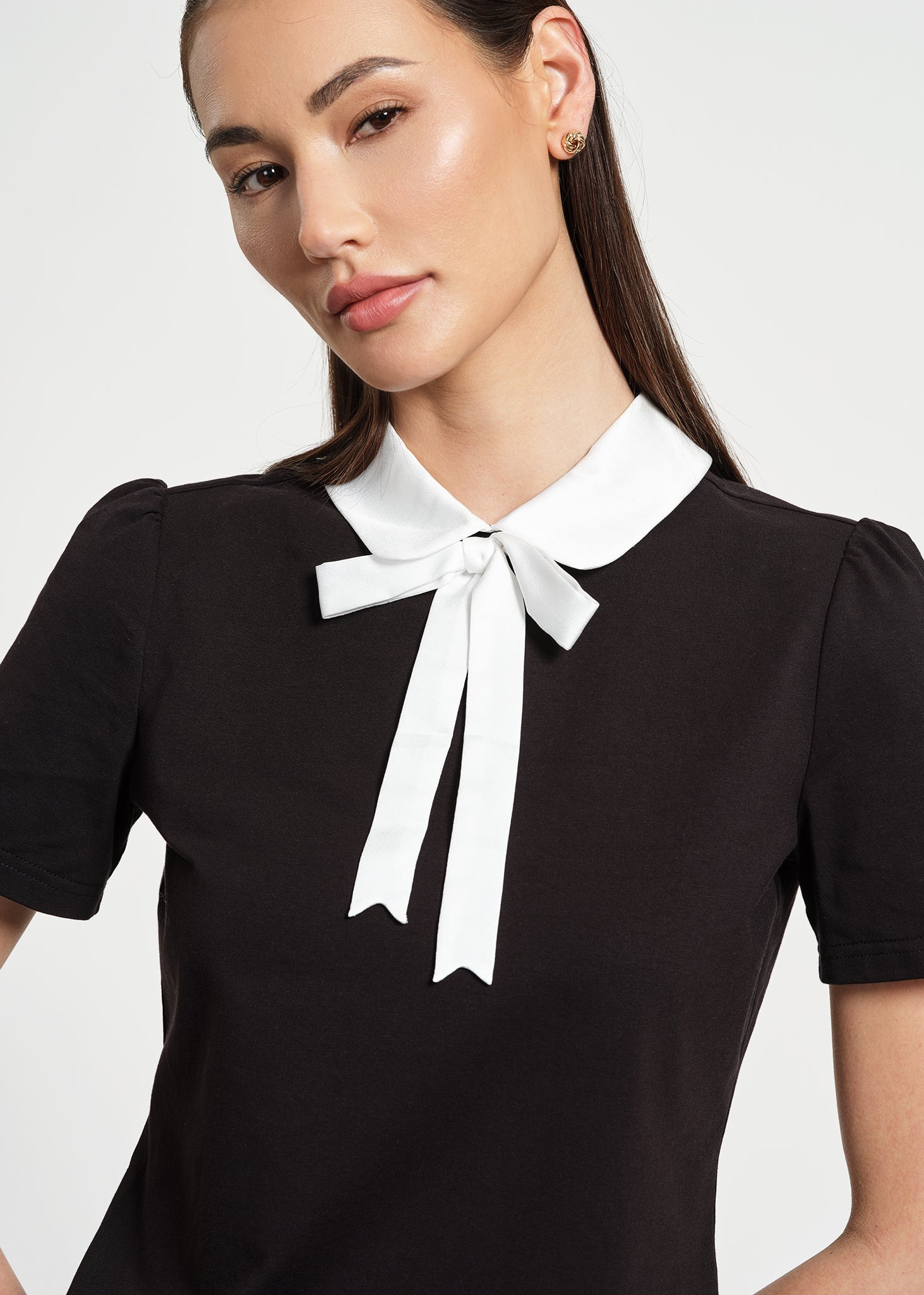 Satin Bow Neck Peter Pan Te