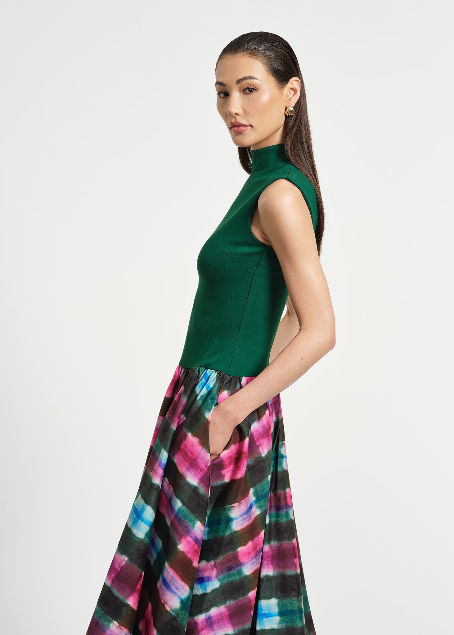 Sleeveless Ponte Combo Midi Dress