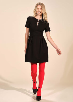 Short Sleeve Trim Detail Ponte Mini Dress