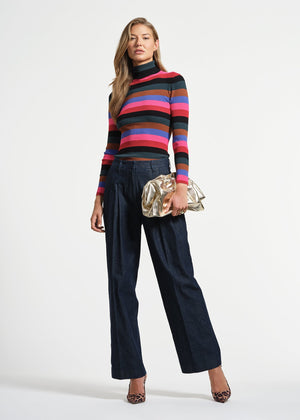 Mock Neck Long Sleeve Stripe Sweater
