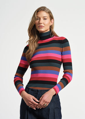Mock Neck Long Sleeve Stripe Sweater