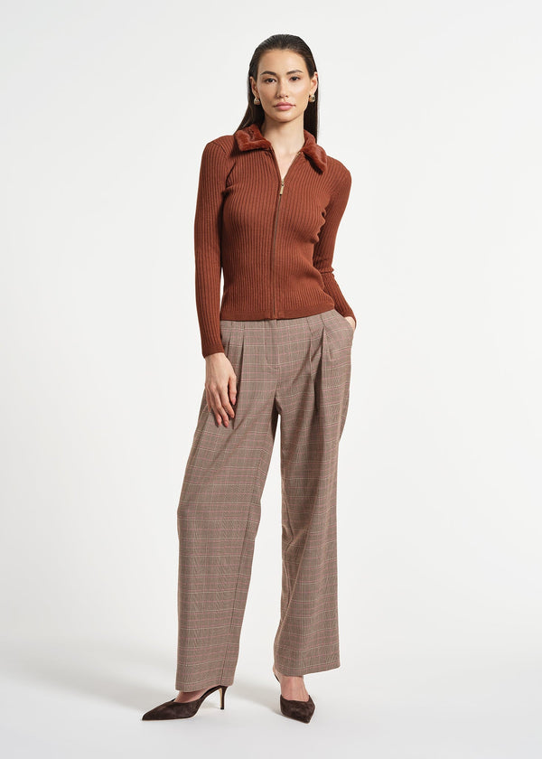 Faux Fur Collar Zip Front Sweater | Isaac Mizrahi