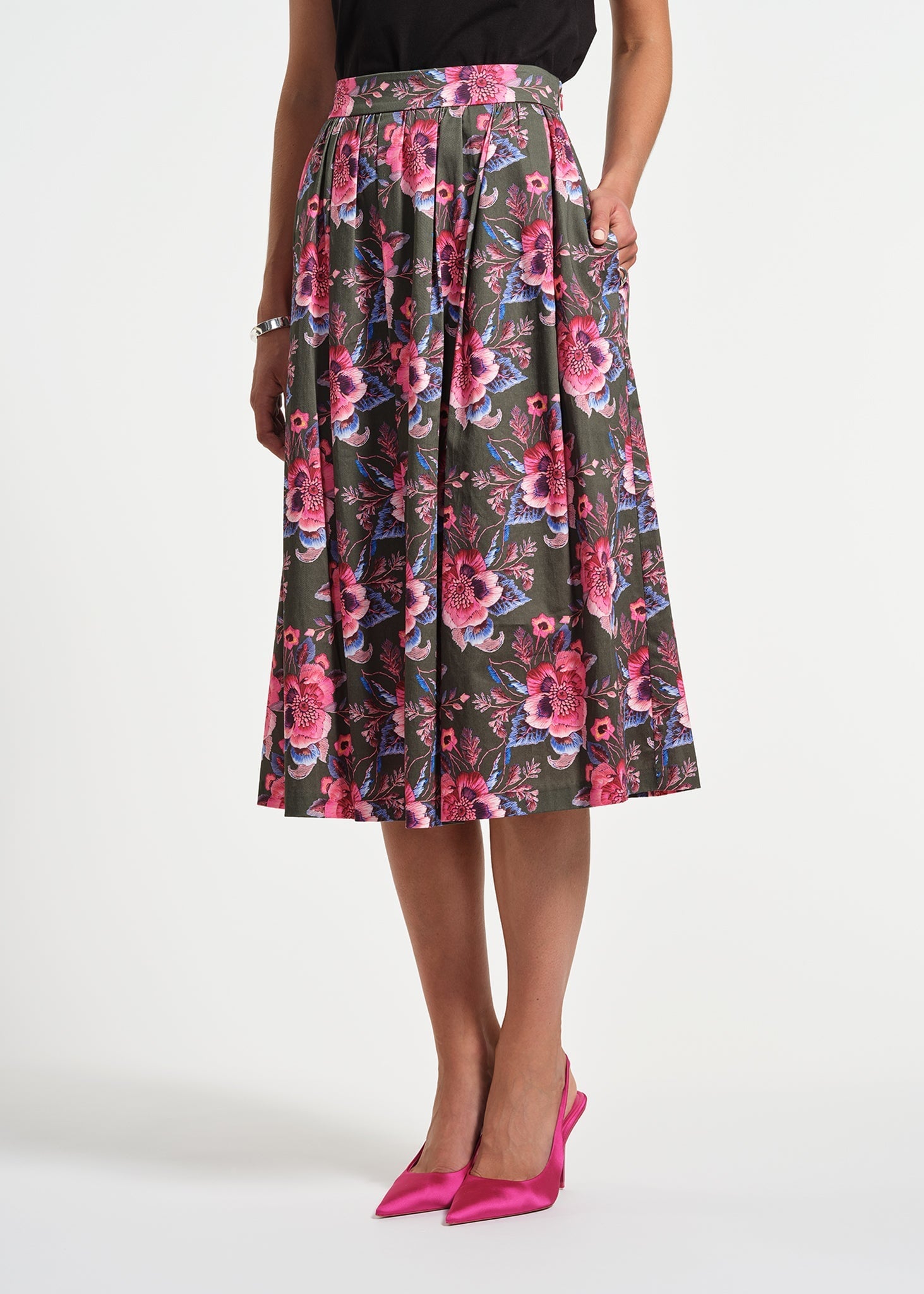 Sateen Midi Full Skirt