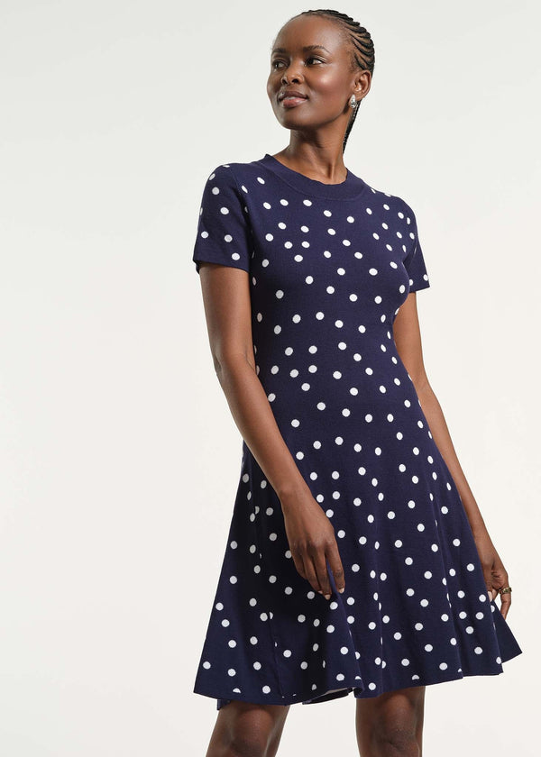 Polkadot Flare Knit Dress | Isaac Mizrahi