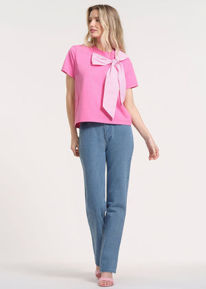 Short Sleeve Bow Neck T-Shirt