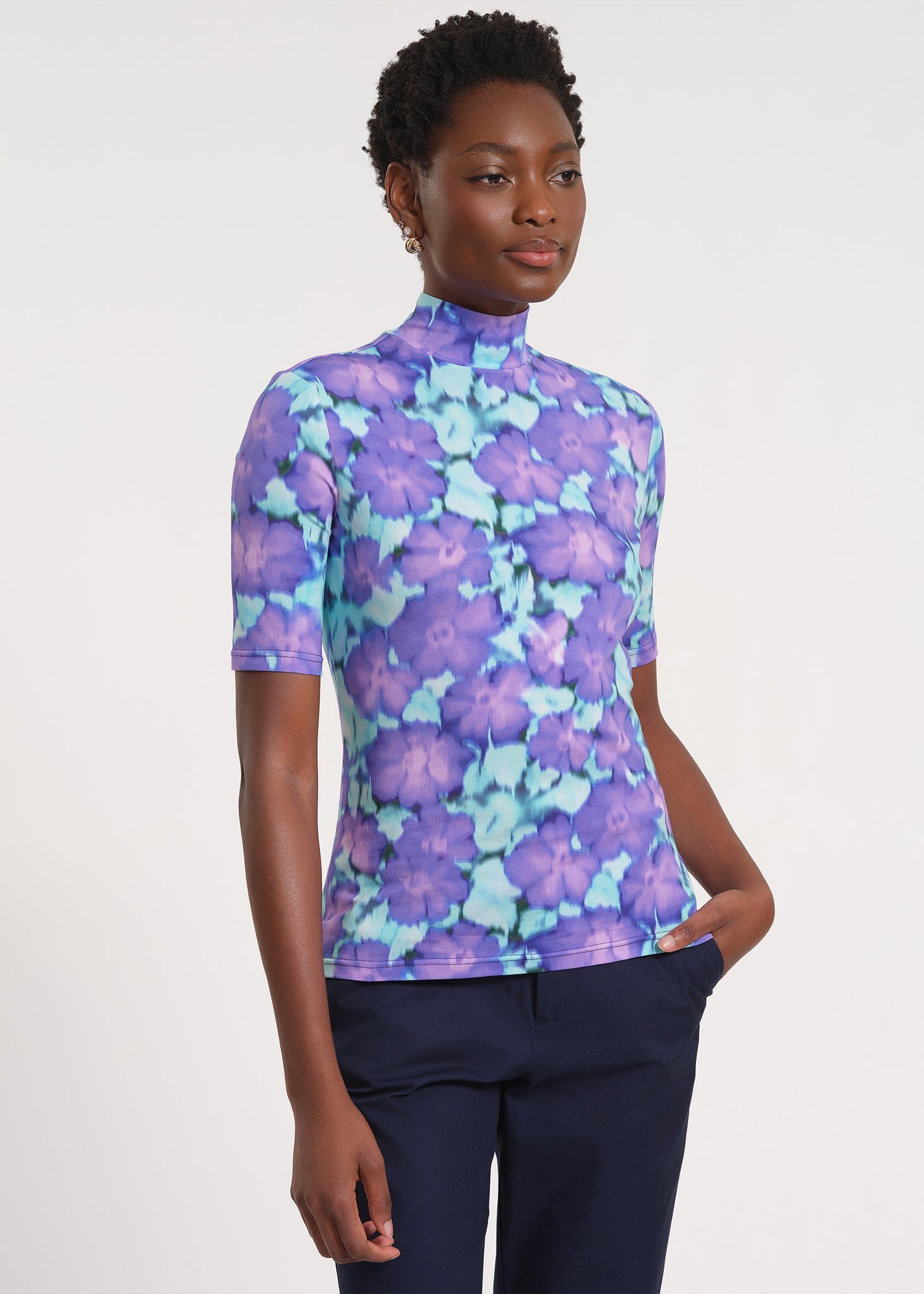 Mock Neck Three-Quarter Sleeve Sweater