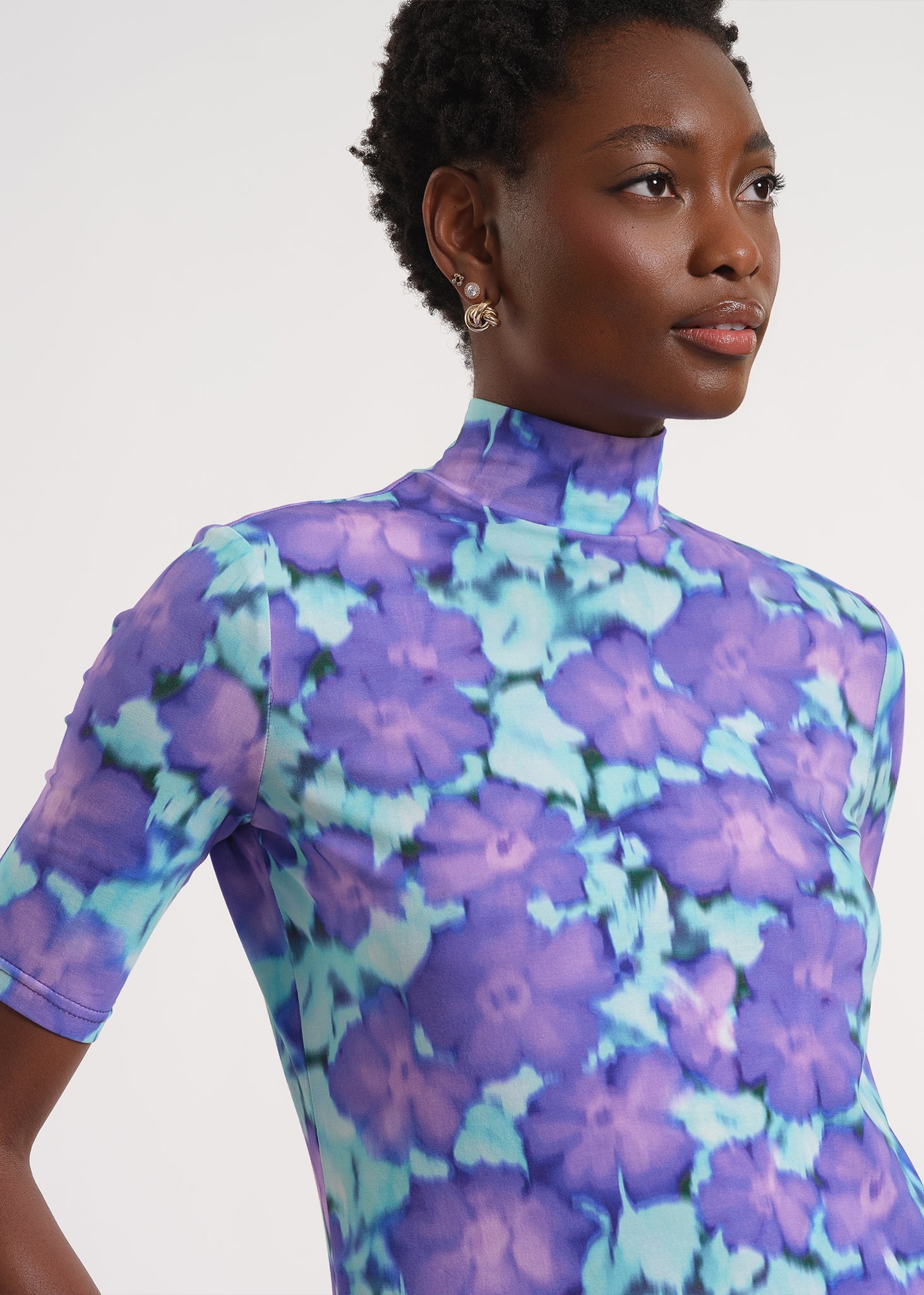 Mock Neck Three-Quarter Sleeve Sweater