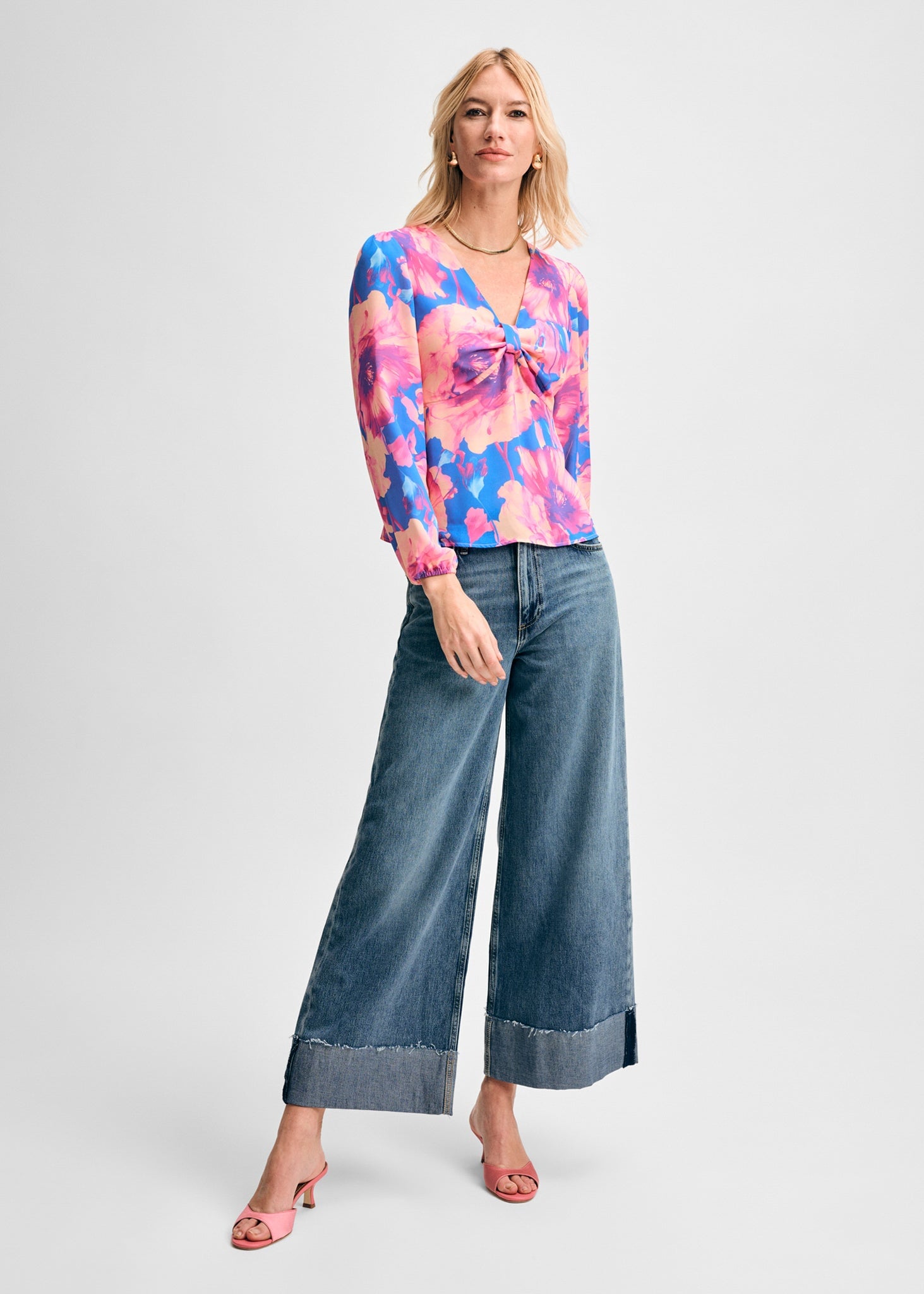 Knot Front Long Sleeve Blouse