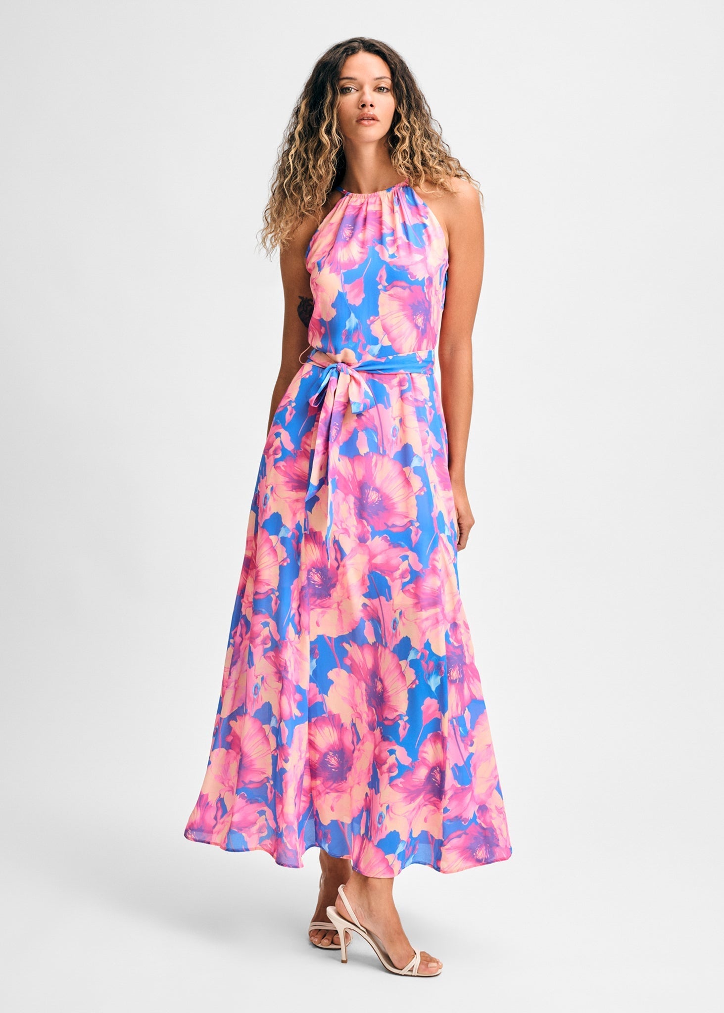 Halter Tie Waist Ankle Length Dress