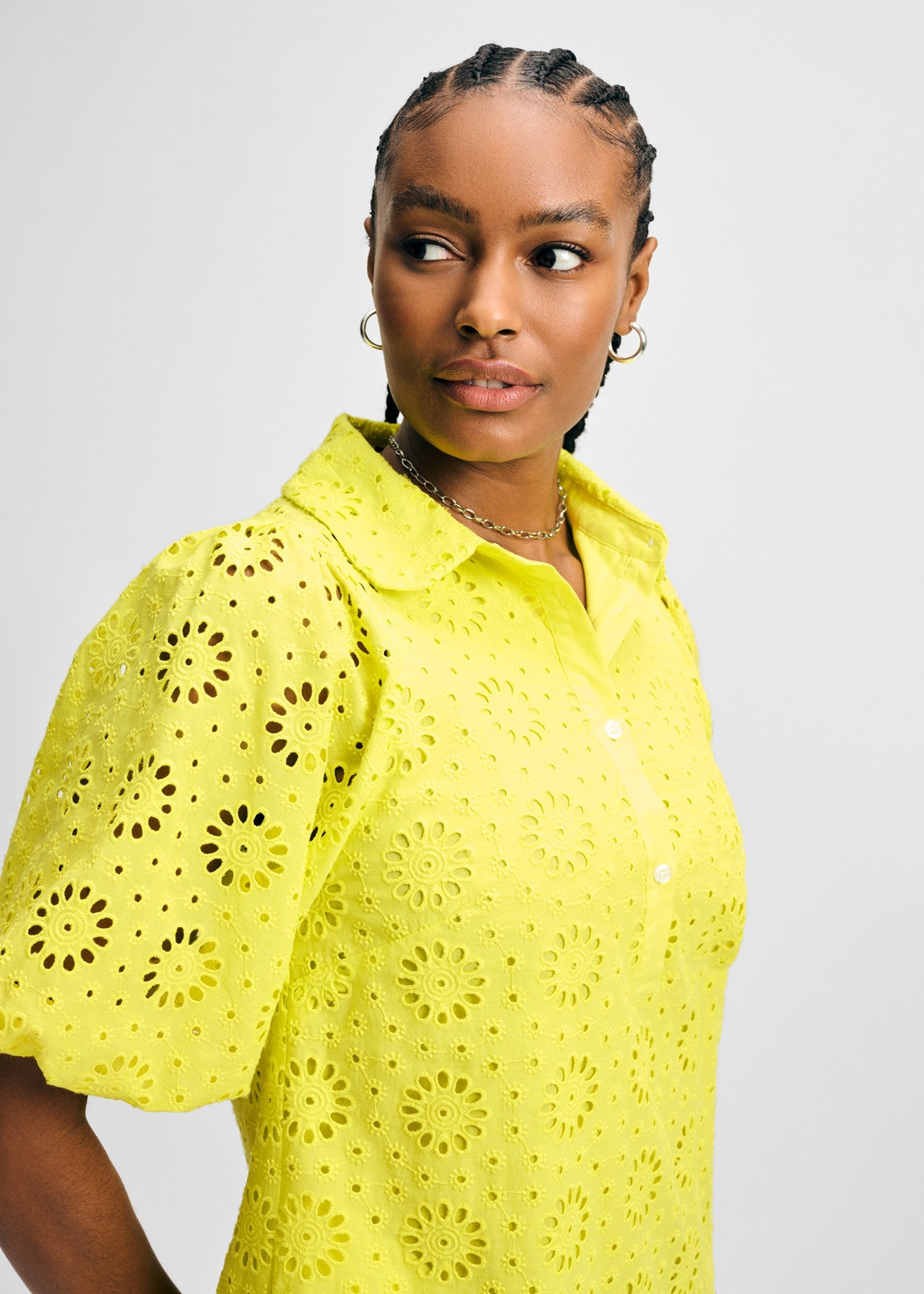 Eyelet Short Puff Sleeve Shirt Dress