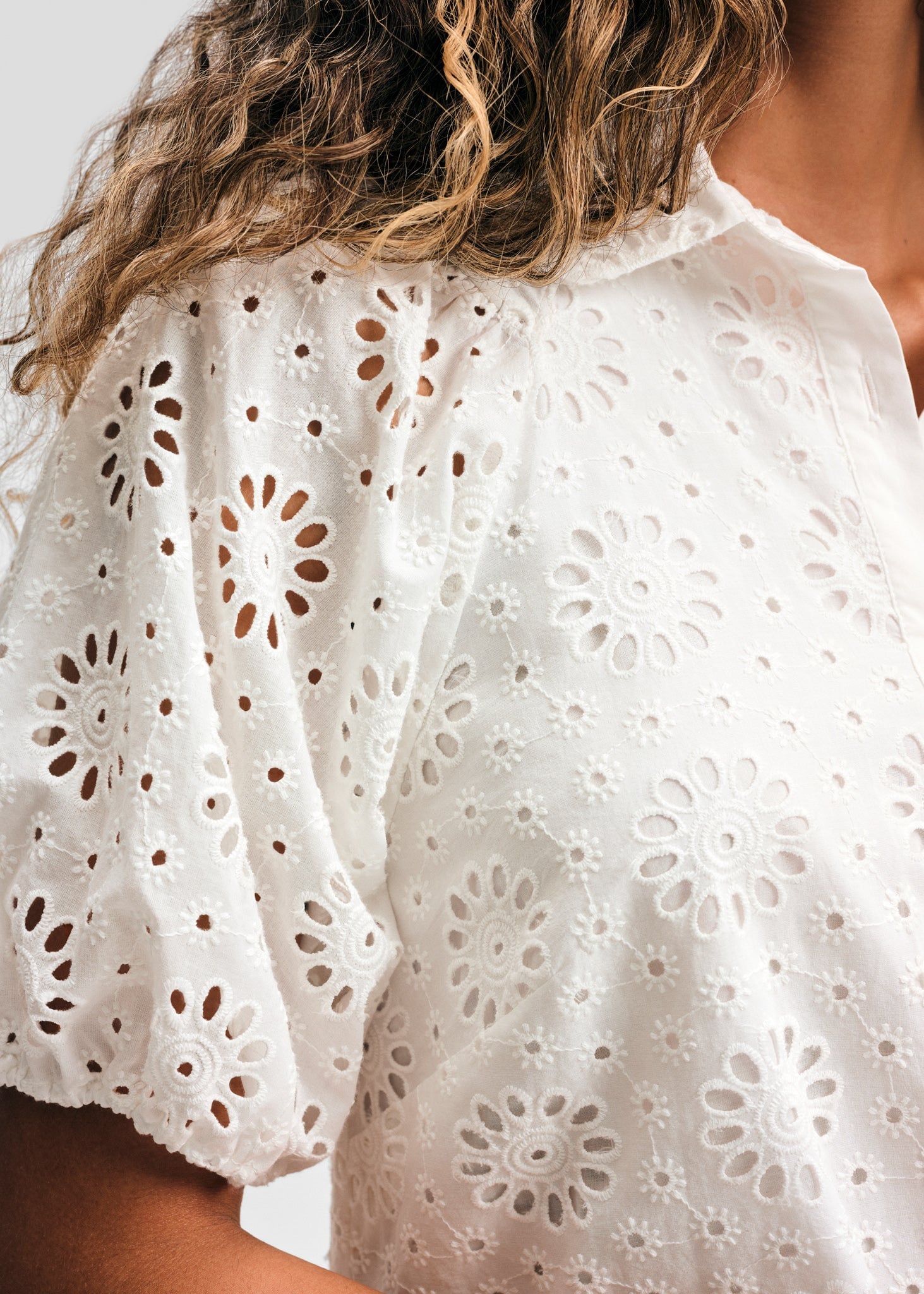 Eyelet Short Puff Sleeve Shirt Dress