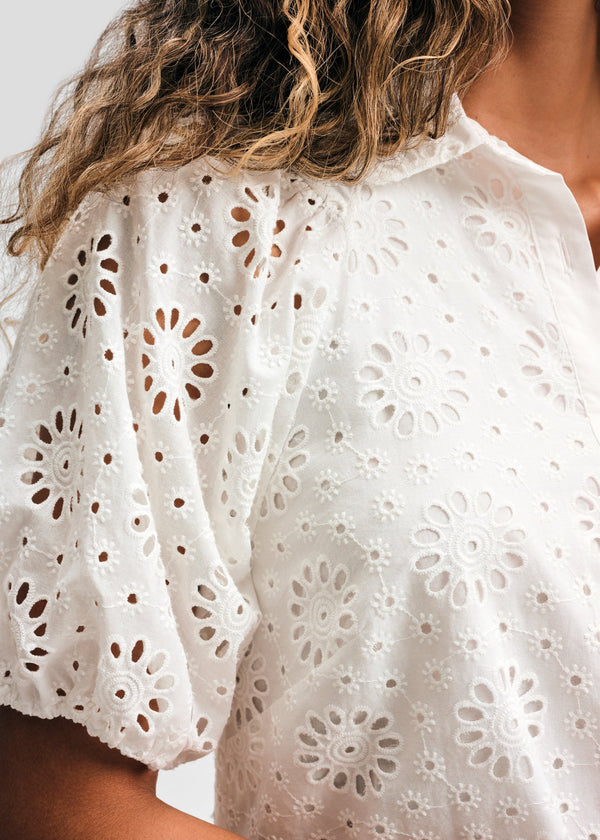 Eyelet Short Puff Sleeve Shirt Dress | Isaac Mizrahi