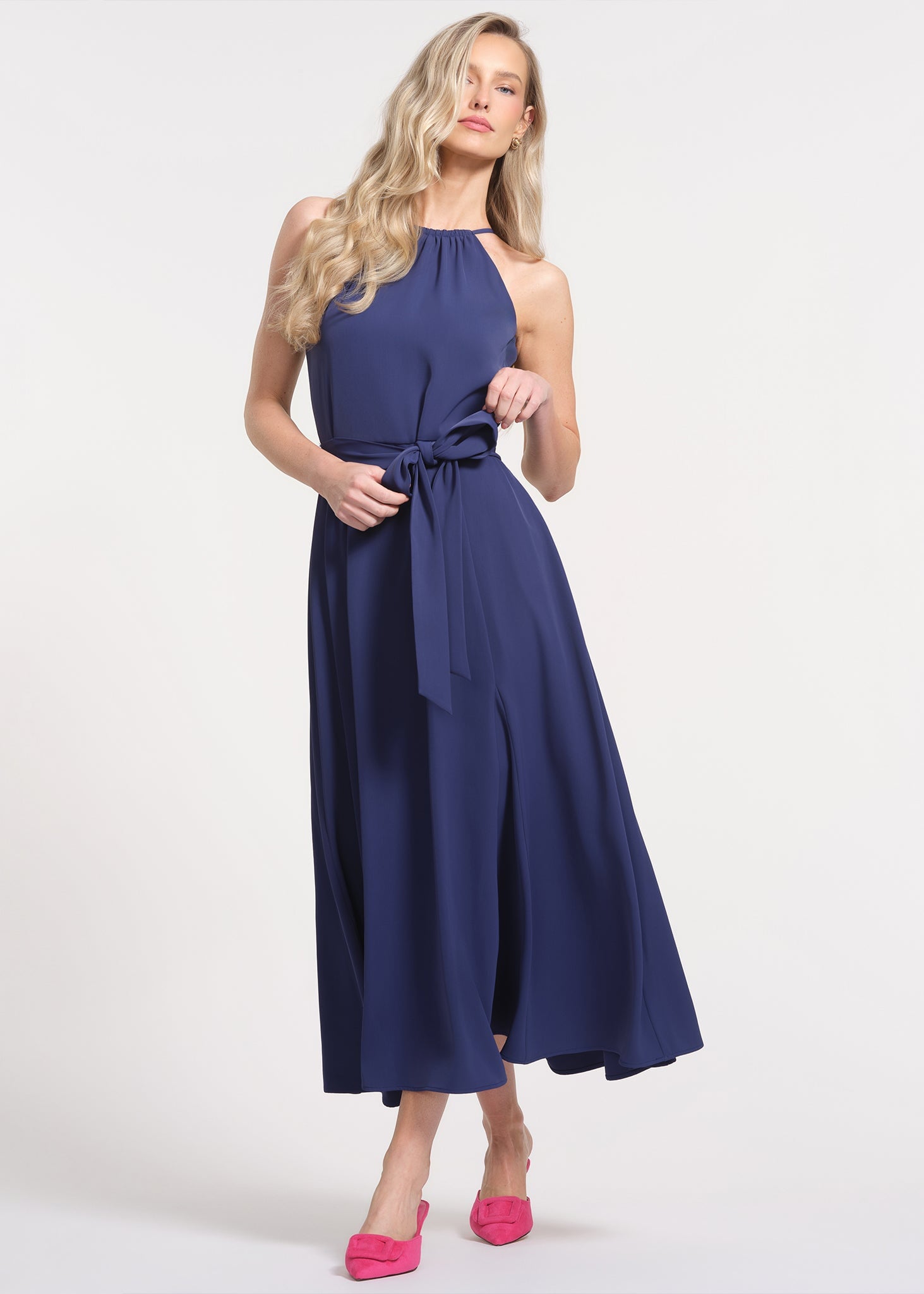 Halter neckline Neck Tiered construction Maxi length Dress