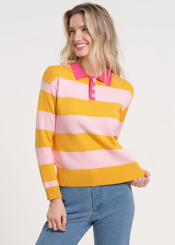 Long Sleeve Rugby Knit Sweater | Anne Klein - Isaac Mizrahi