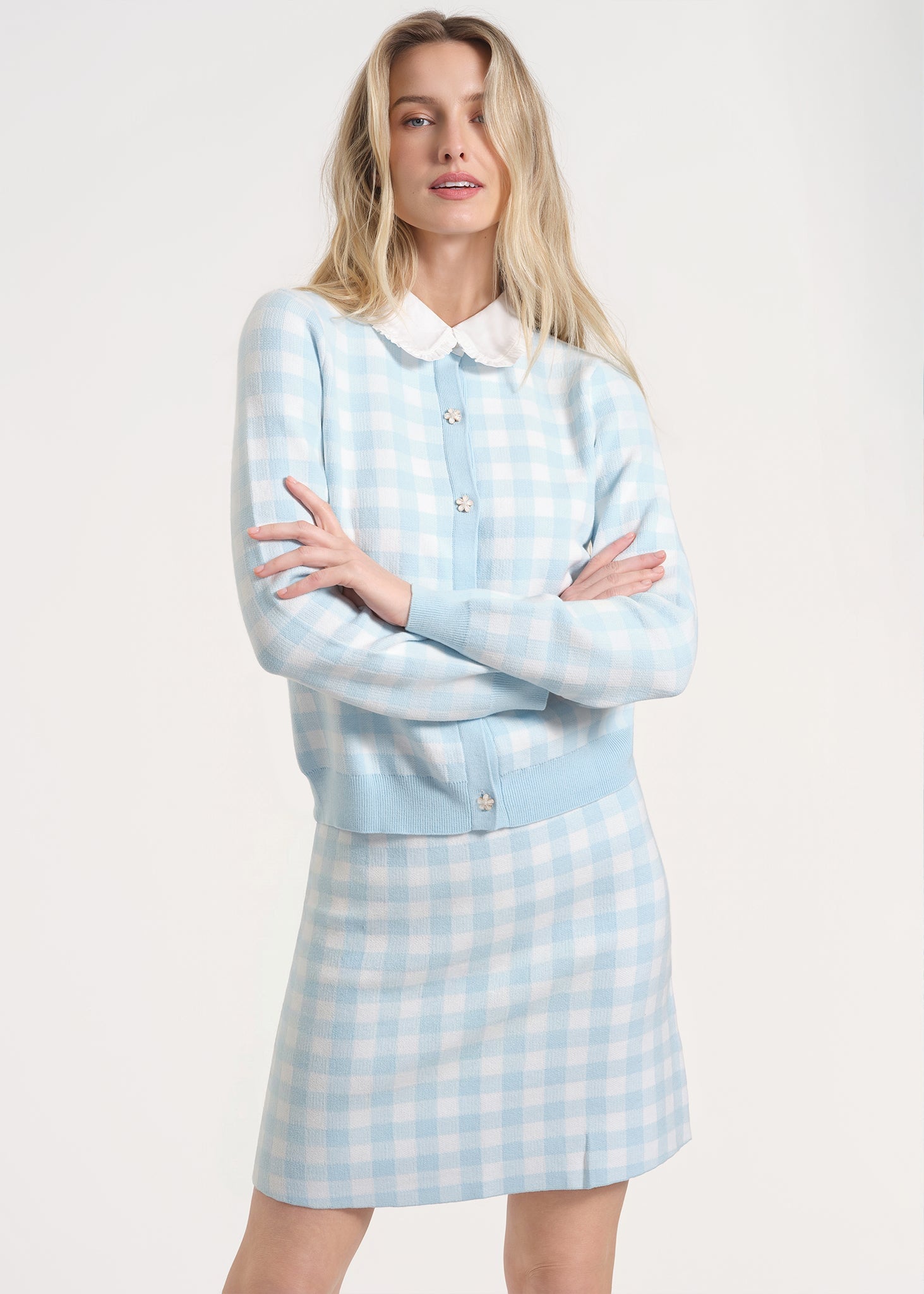 Gingham Patterned Button-Up Cardigan