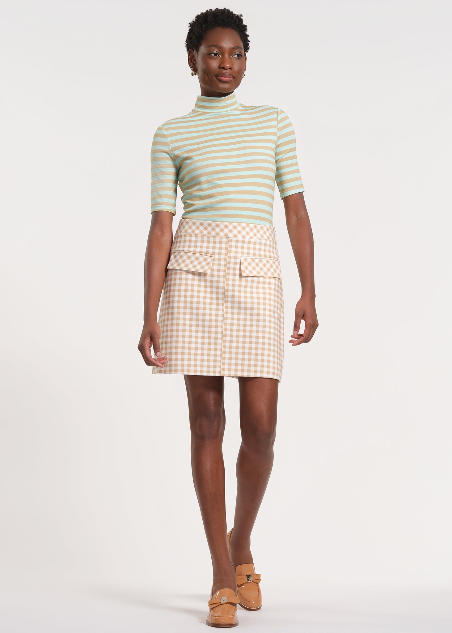 Gingham Patterned A-Line Midi Skirt