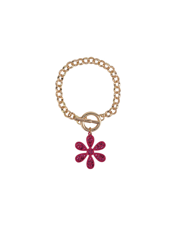 Isaac Mizrahi Gold Tone Toggle Bracelet with Pink Flower