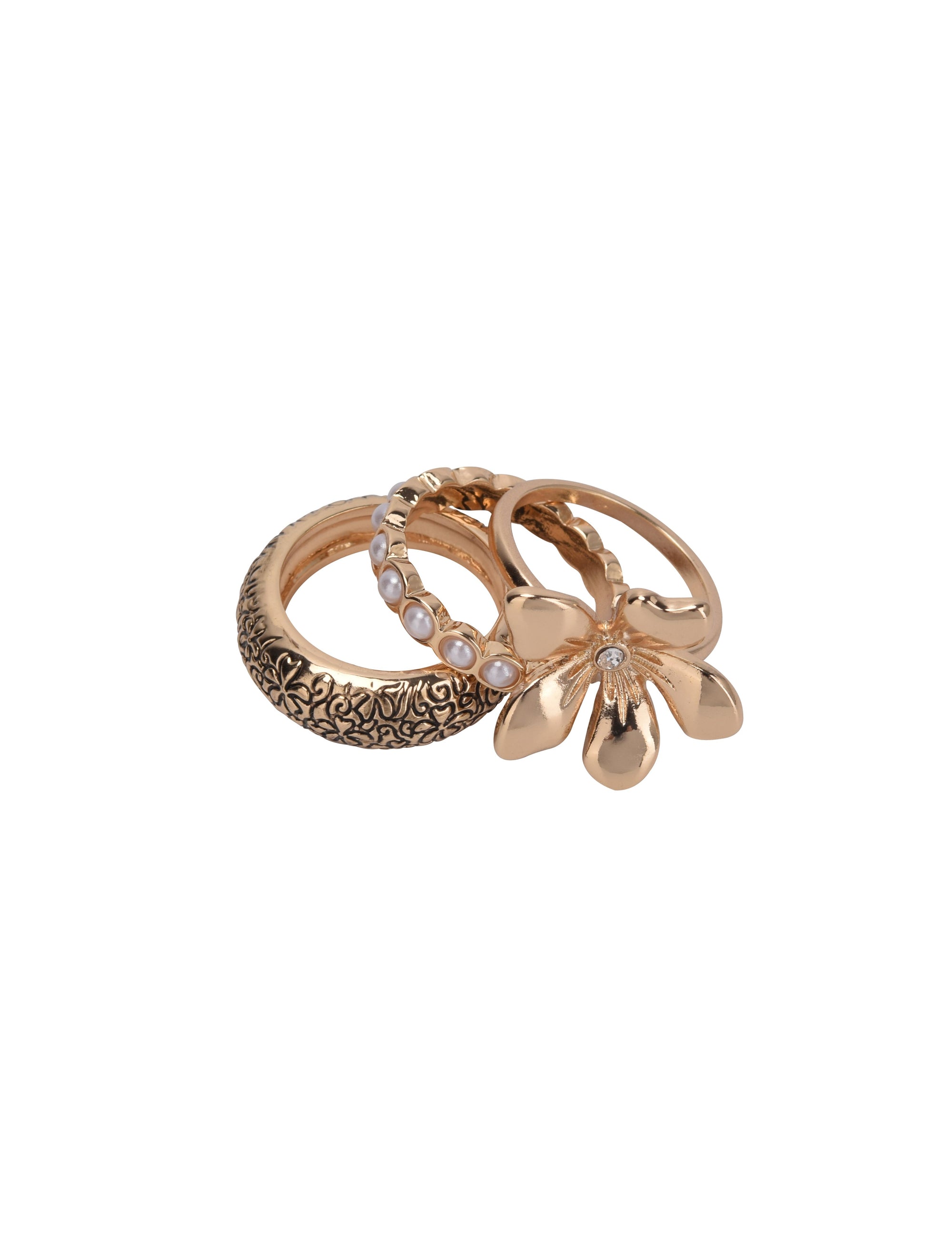 3pc Flower and Stone Ring Set