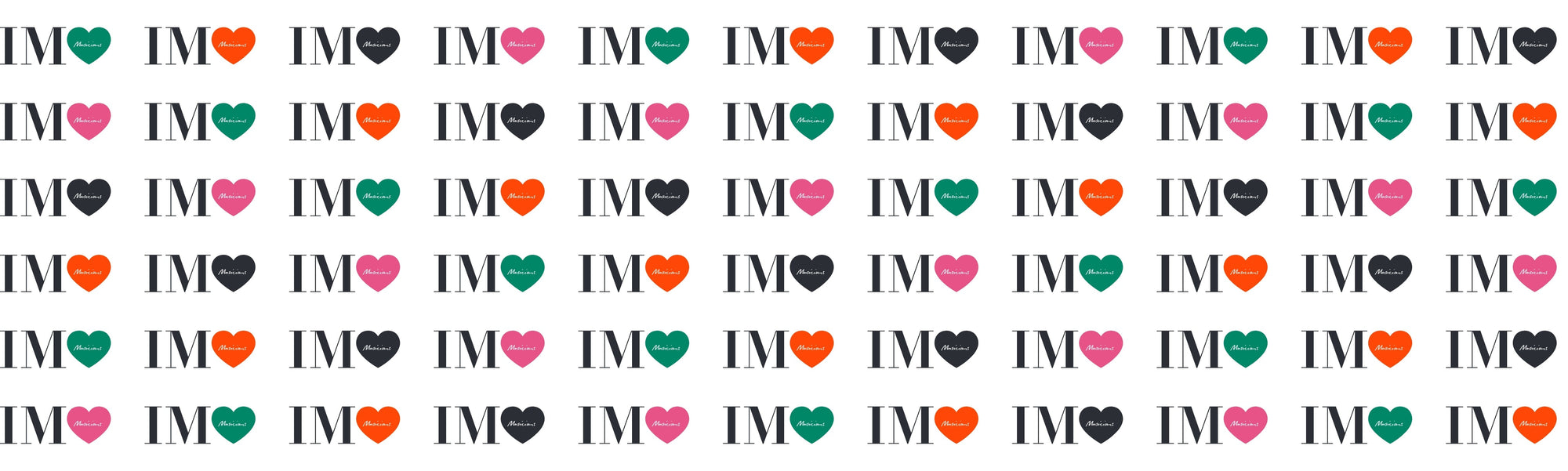 Isaac Mizrahi "IM" logo with a heart next to it with "musicians" inside the heart repeated over and over and over again 