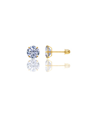 14K Yellow Gold Round CZ Screwback Stud Earrings