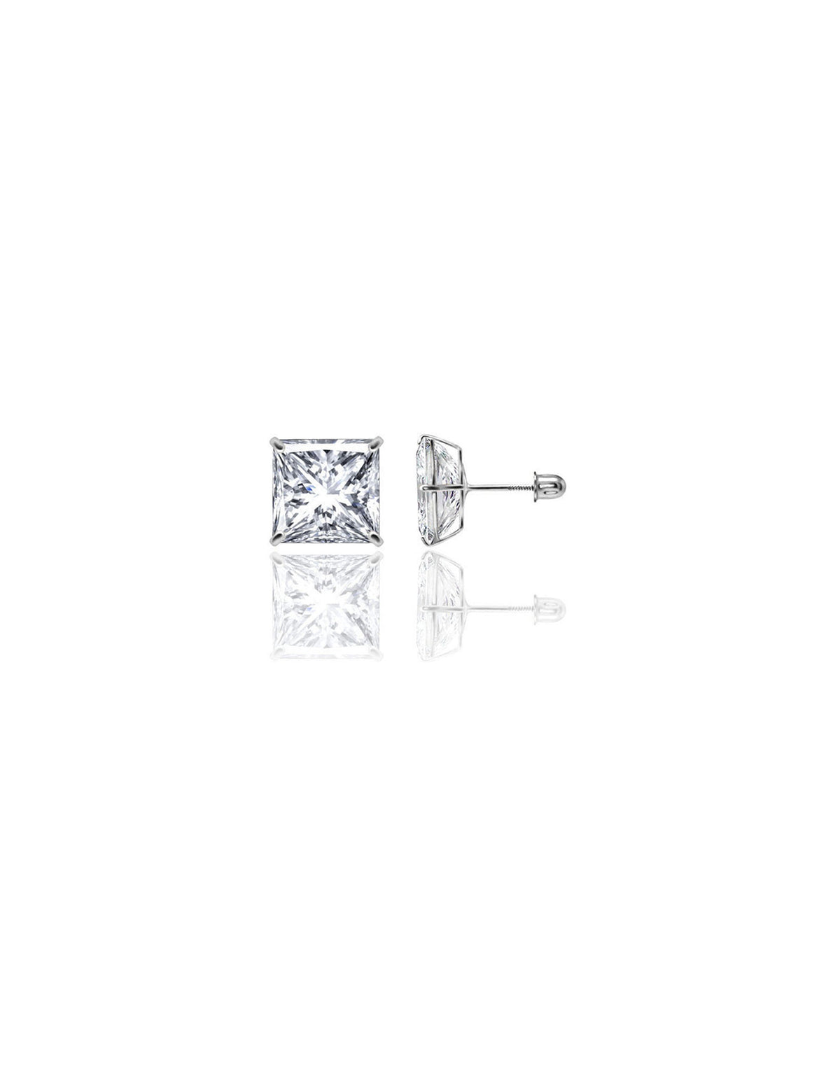 14K White Gold Square CZ Screwback Stud Earrings