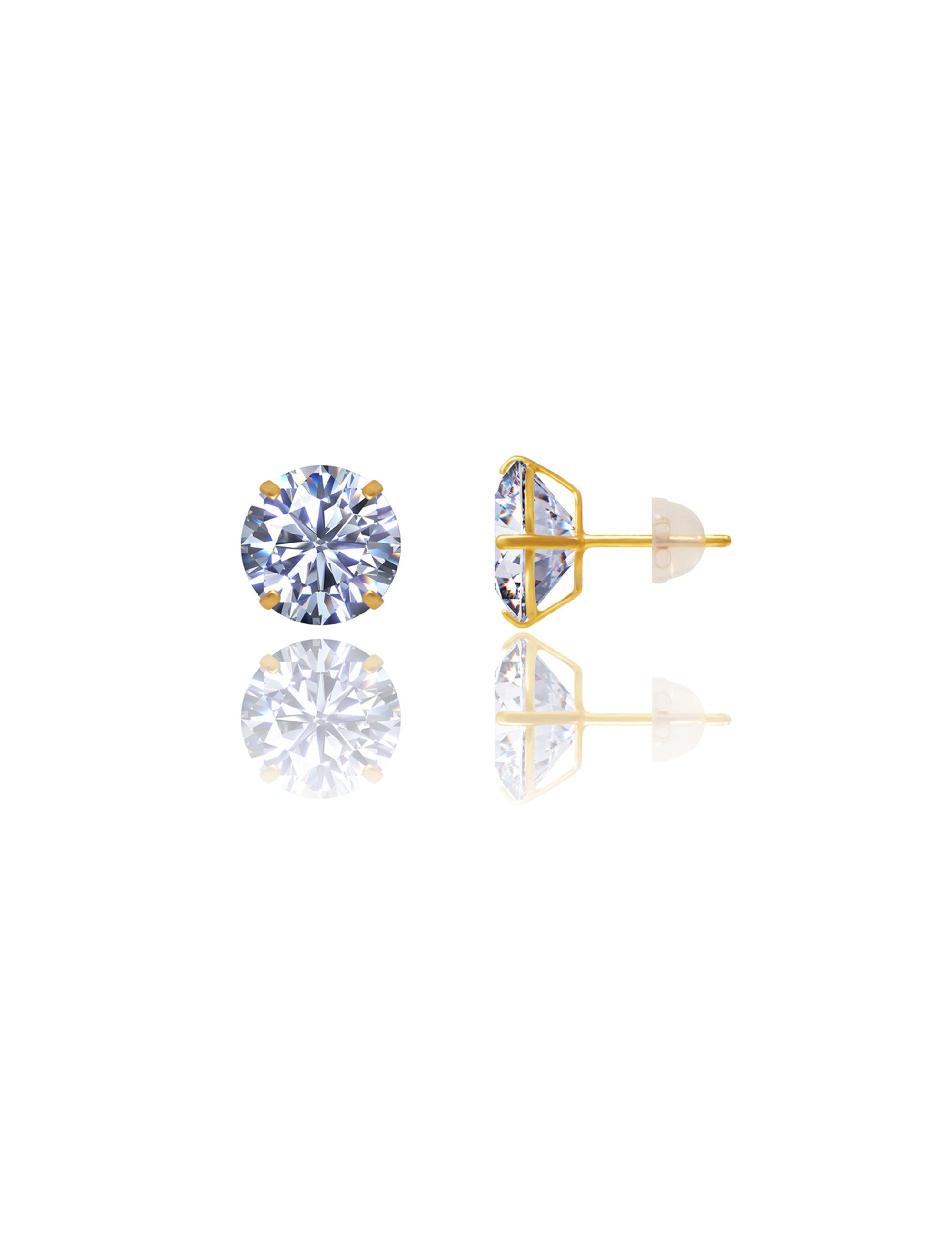 14K Yellow Gold Round CZ Pushback Stud Earrings