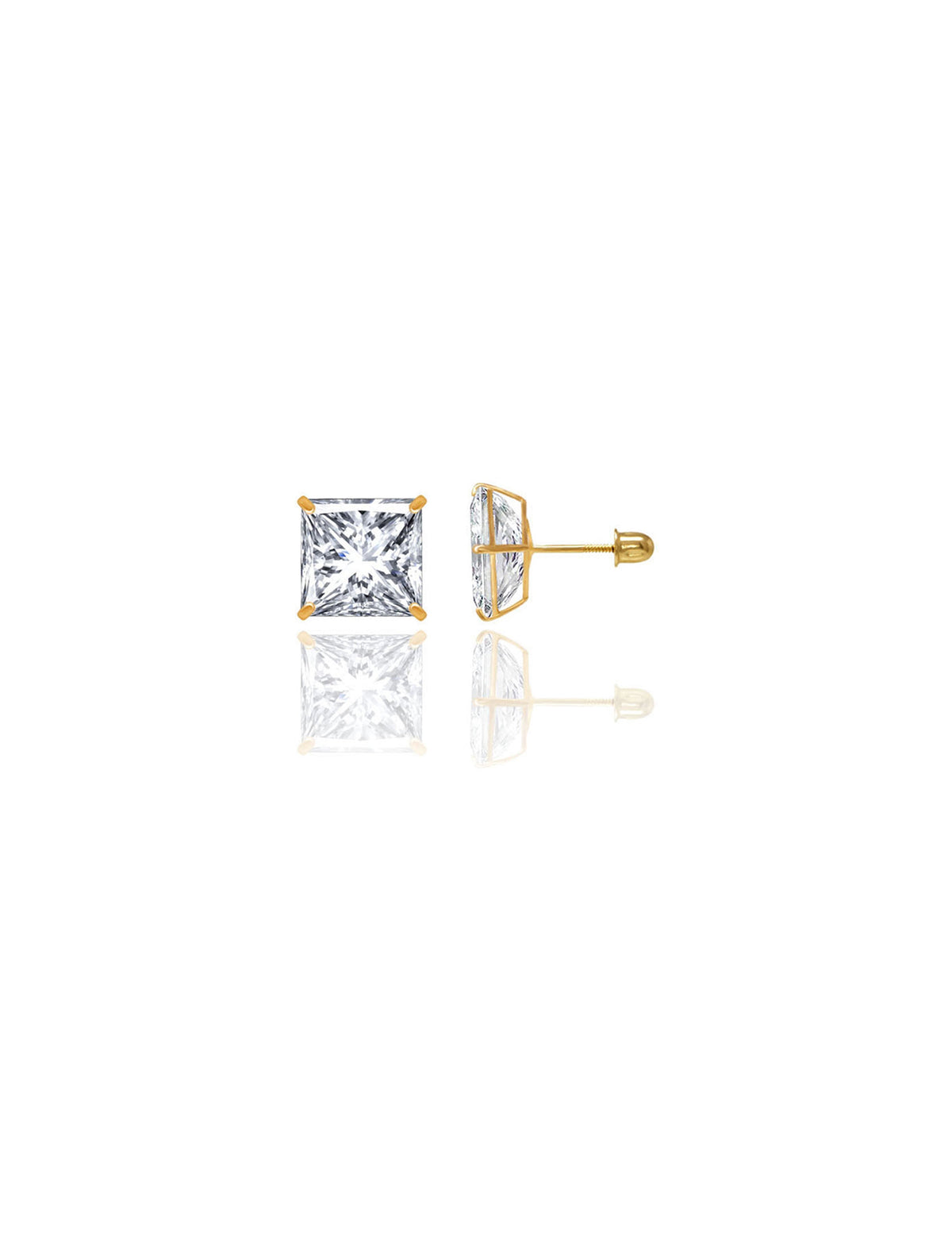 14K Yellow Gold Square CZ Screwback Stud Earrings