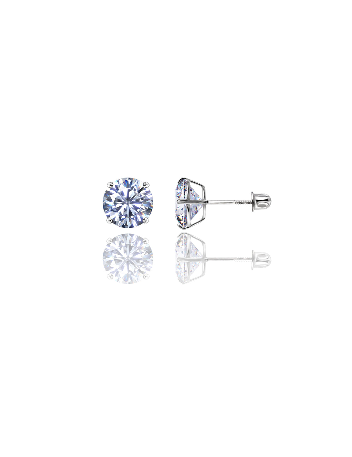 14K White Gold Round CZ Screwback Stud Earrings