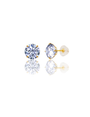 14K Yellow Gold Round CZ Pushback Stud Earrings