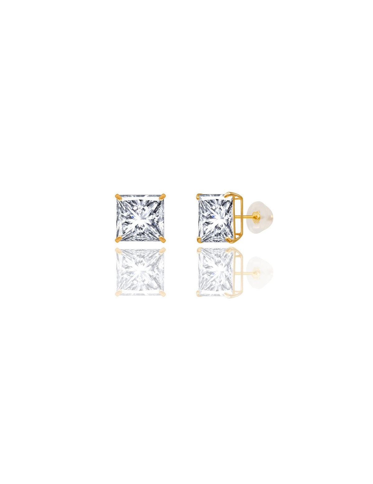 14K Yellow Gold Square CZ Pushback Stud Earrings