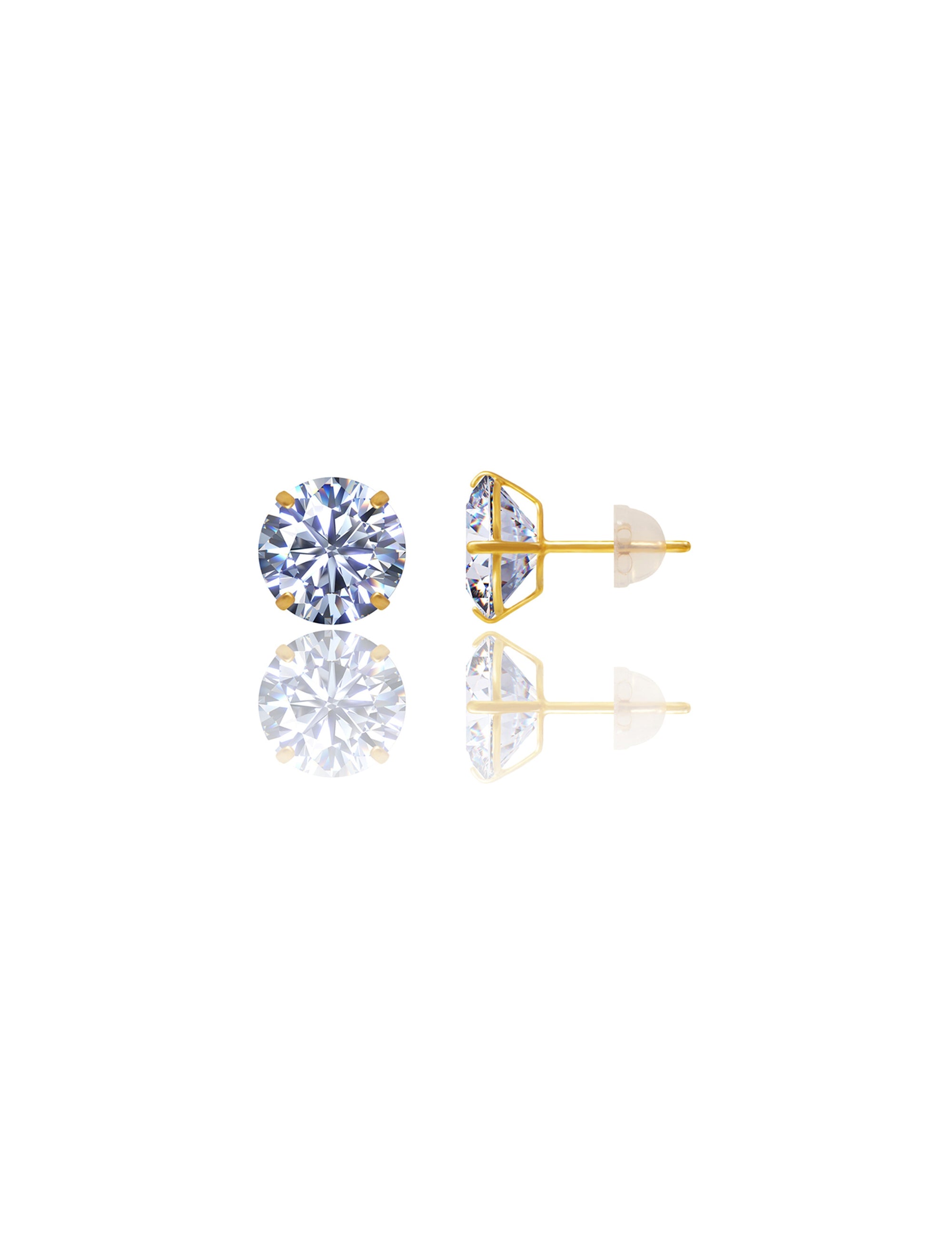 14K Yellow Gold Round CZ Pushback Stud Earrings