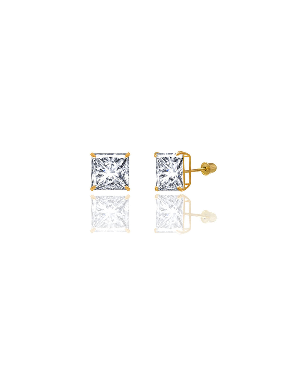 14K Yellow Gold Square CZ Screwback Stud Earrings