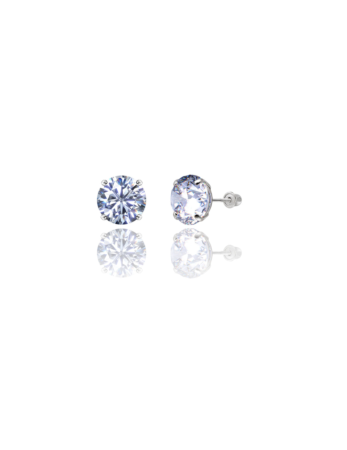 14K White Gold Round CZ Screwback Stud Earrings