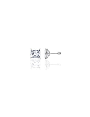 14K White Gold Square CZ Screwback Stud Earrings