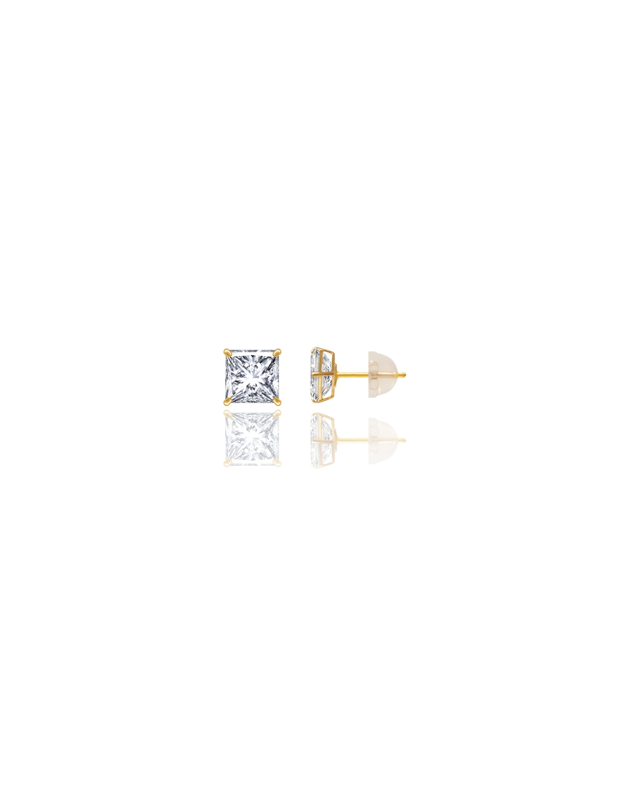 14K Yellow Gold Square CZ Pushback Stud Earrings