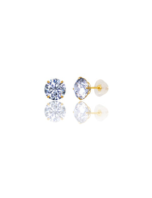 14K Yellow Gold Round CZ Pushback Stud Earrings