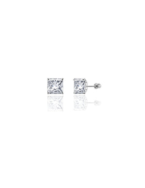 14K White Gold Square CZ Screwback Stud Earrings