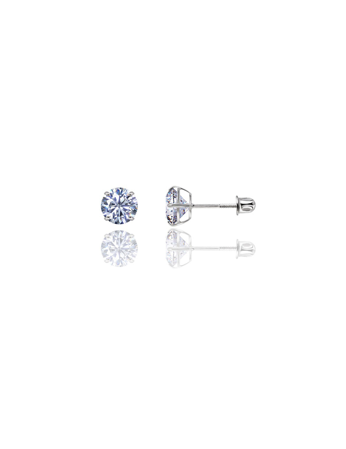 14K White Gold Round CZ Screwback Stud Earrings