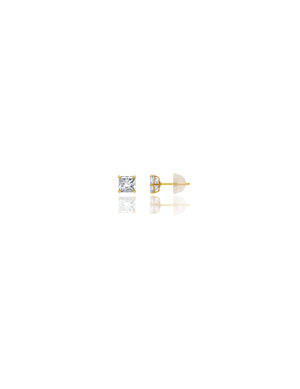 14K Yellow Gold Square CZ Pushback Stud Earrings