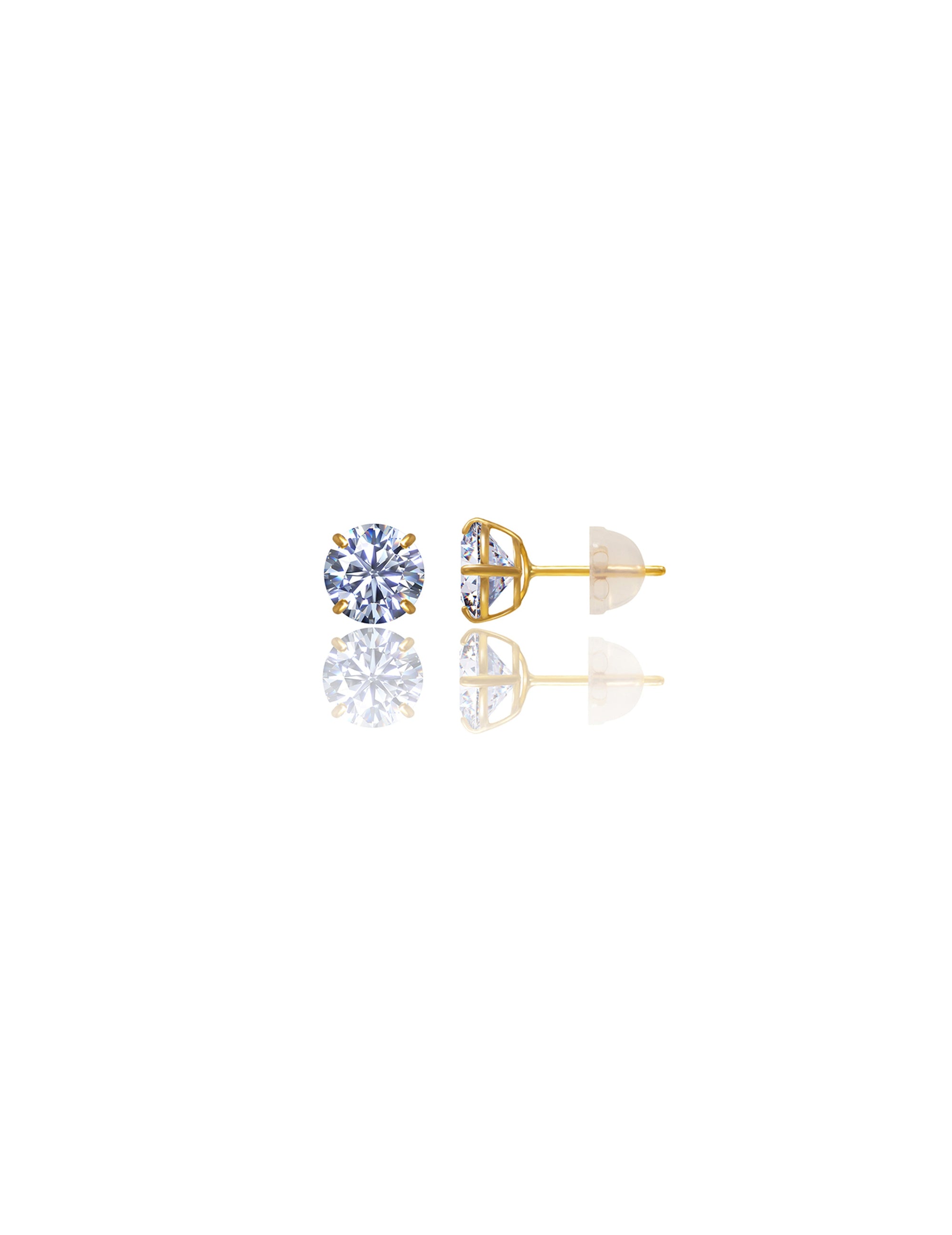 14K Yellow Gold Round CZ Pushback Stud Earrings