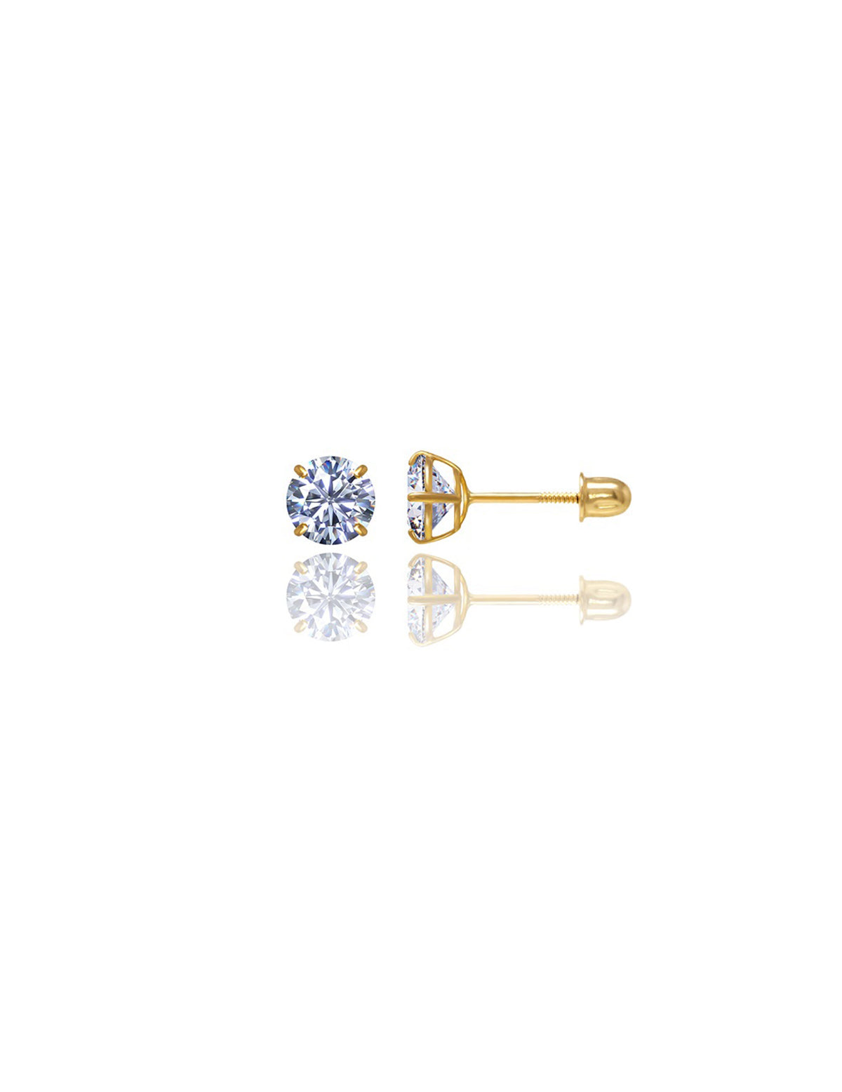 14K Yellow Gold Round CZ Screwback Stud Earrings