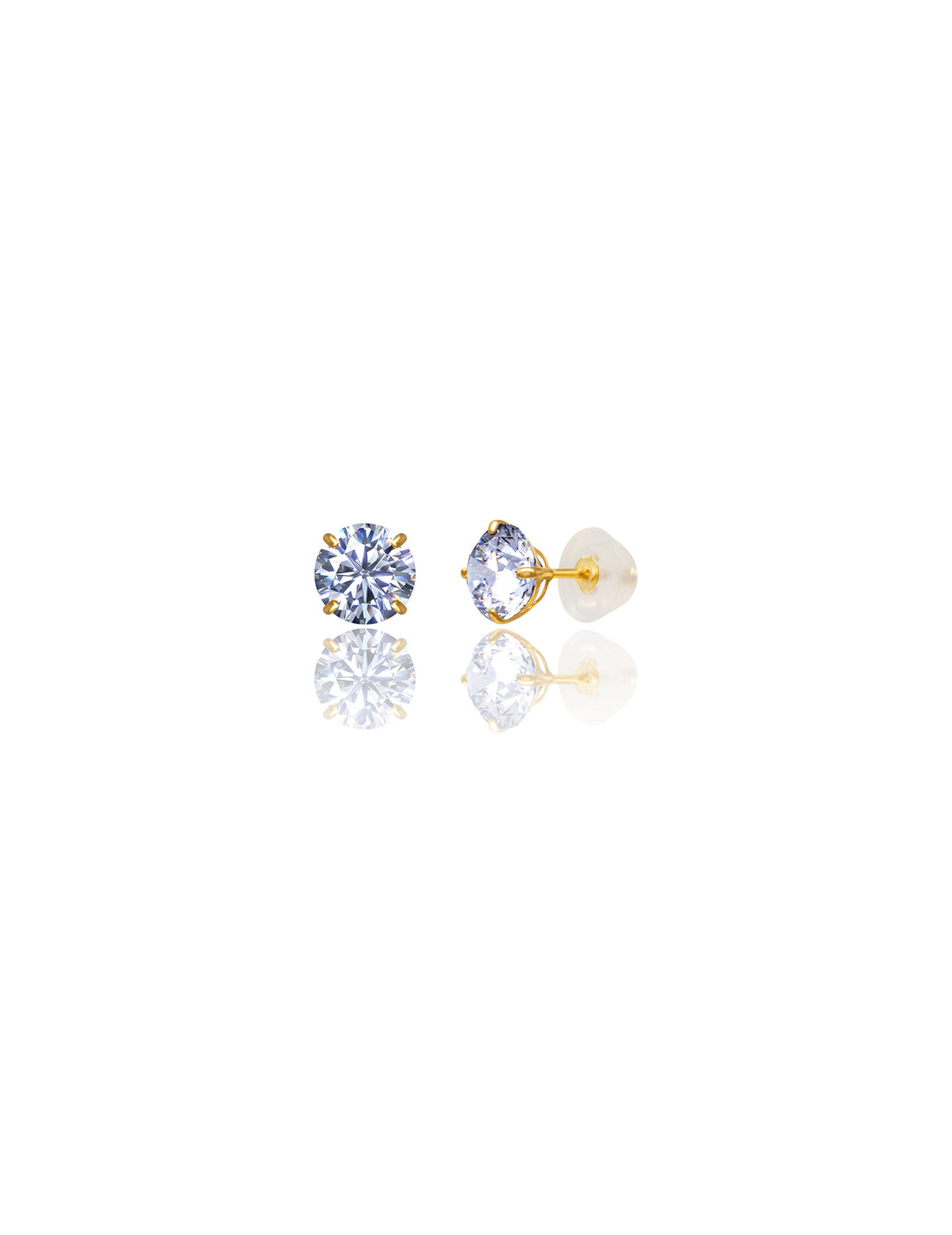 14K Yellow Gold Round CZ Pushback Stud Earrings