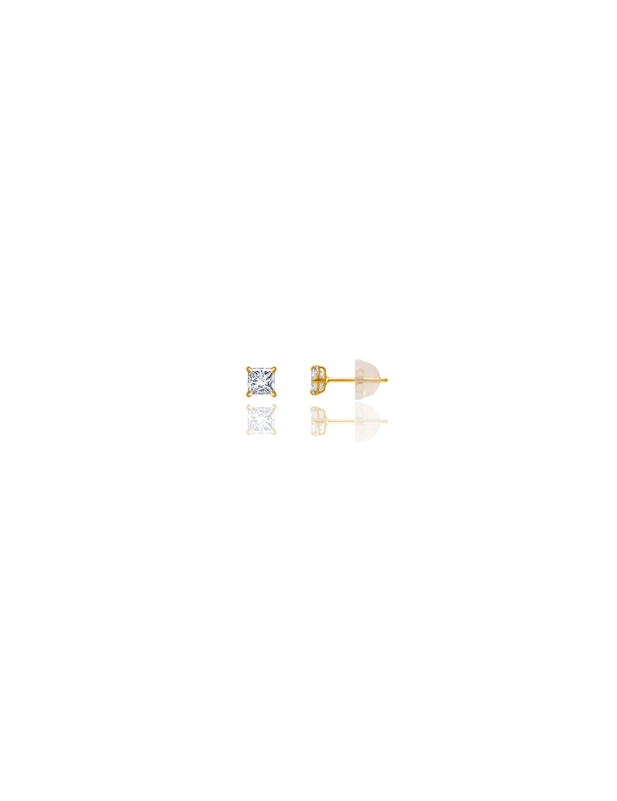 14K Yellow Gold Square CZ Pushback Stud Earrings