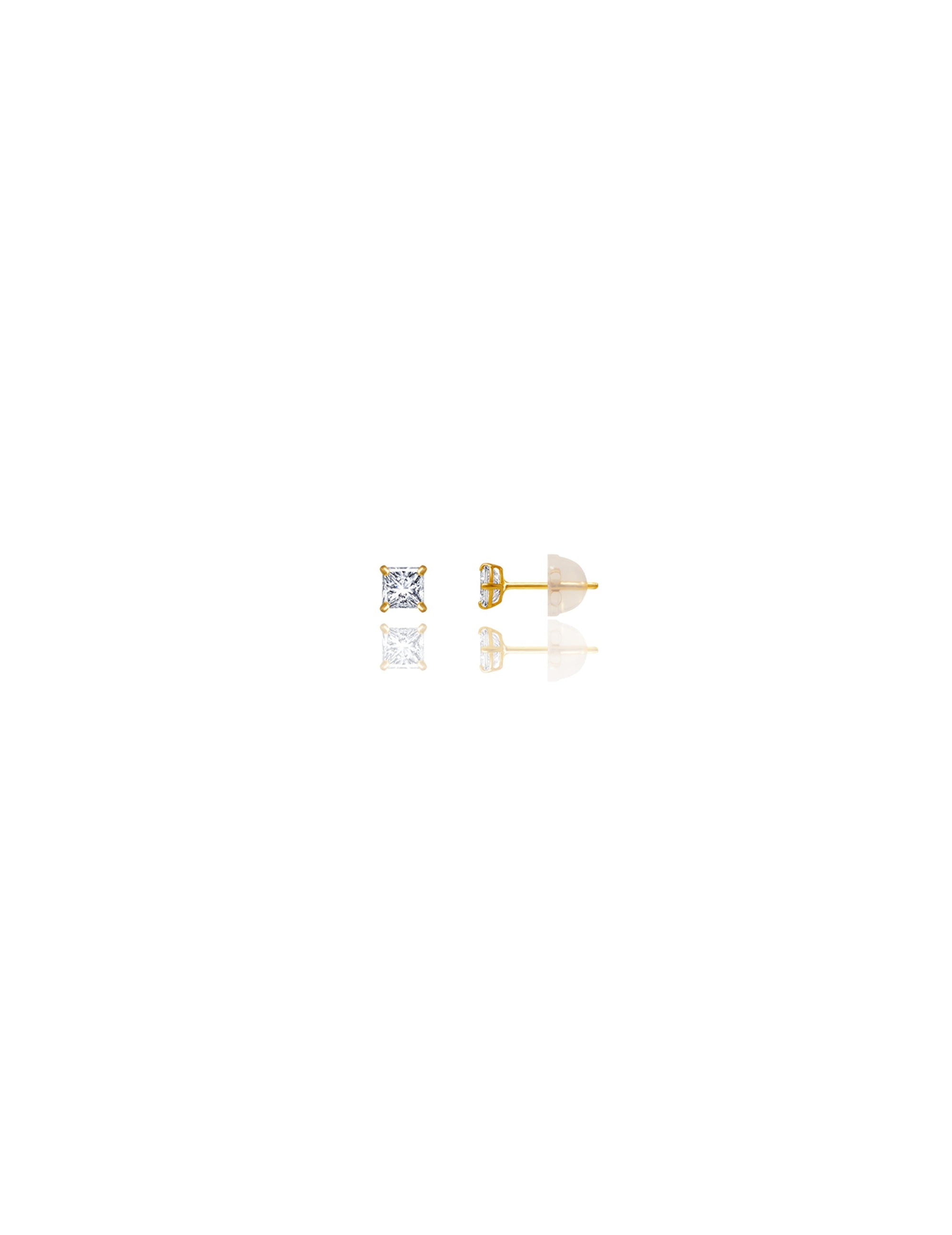 14K Yellow Gold Square CZ Pushback Stud Earrings