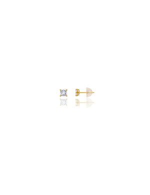 14K Yellow Gold Square CZ Pushback Stud Earrings