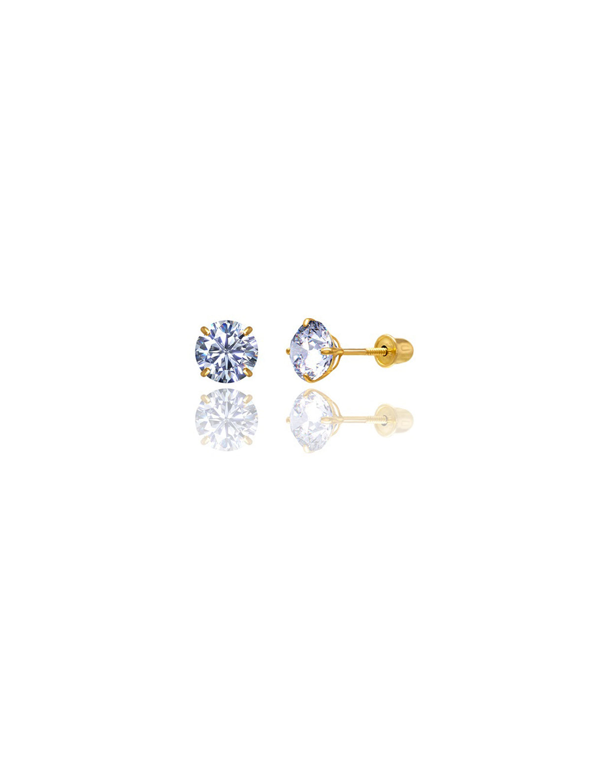 14K Yellow Gold Round CZ Screwback Stud Earrings