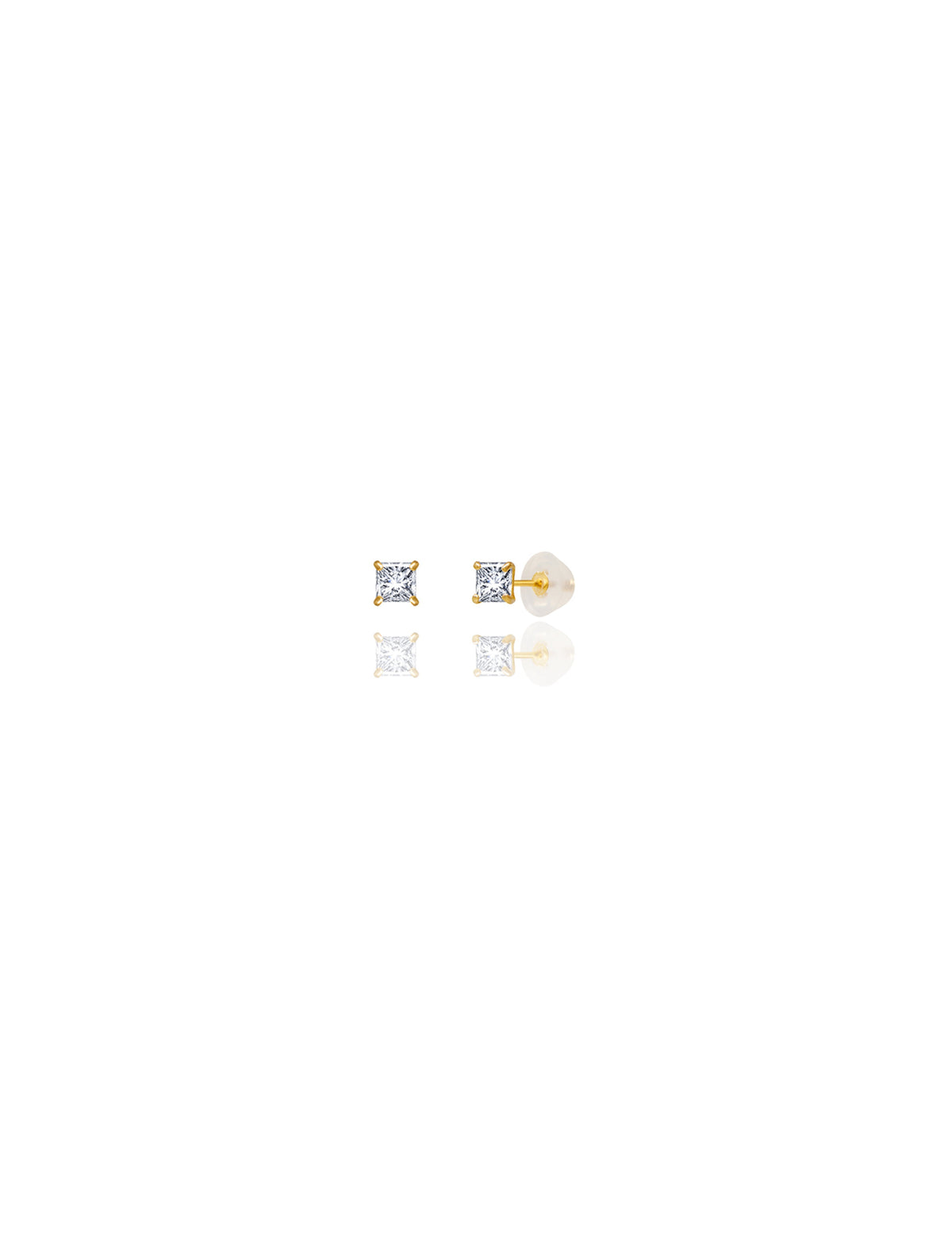 14K Yellow Gold Square CZ Pushback Stud Earrings