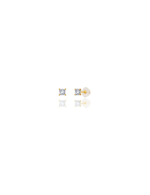 14K Yellow Gold Square CZ Pushback Stud Earrings