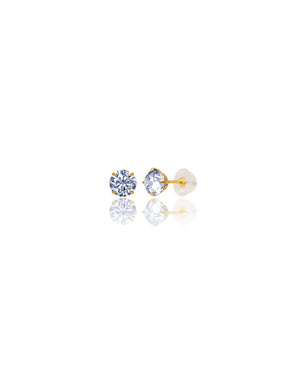 14K Yellow Gold Round CZ Pushback Stud Earrings